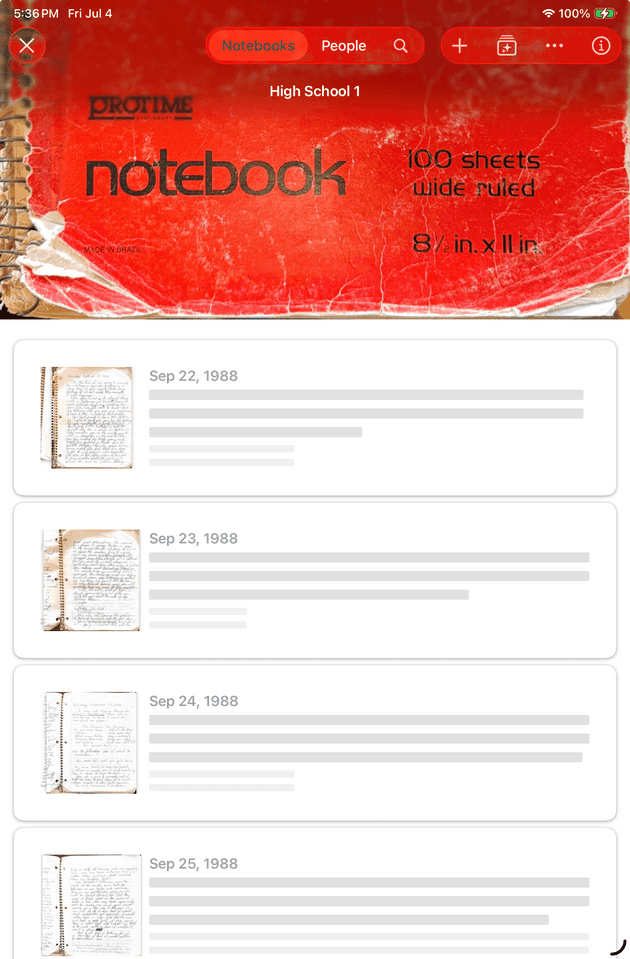 A screenshot of Notebook Index showing how it groups pages into entries.