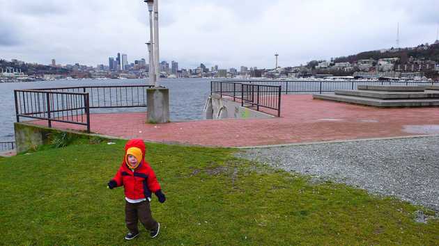 Alex, Lake Union, and the Seattle skyline